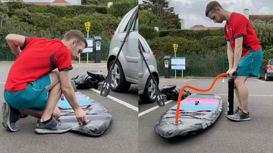 Person with Hand Pump inflating Paddle Board