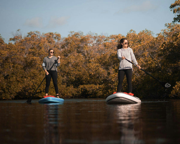 Two women Paddle Boarding on a lake